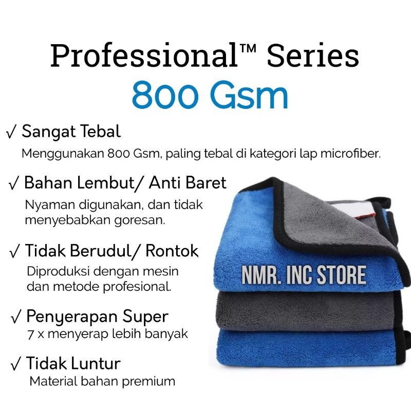 Kain Lap Microfiber Professional Series 800 Gsm Motor Mobil, Tebal, Serbaguna, Multifungsi, Poles Halus Anti Gores.