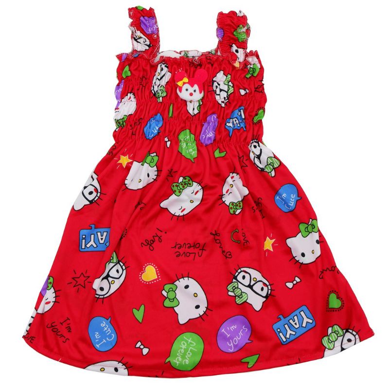 DRESS ANAK SMOKE HELLO KITTY 1-8 TAHUN / DASTER ANAK SMOKE KERUT MURAH MOTIF HELLOKITTY