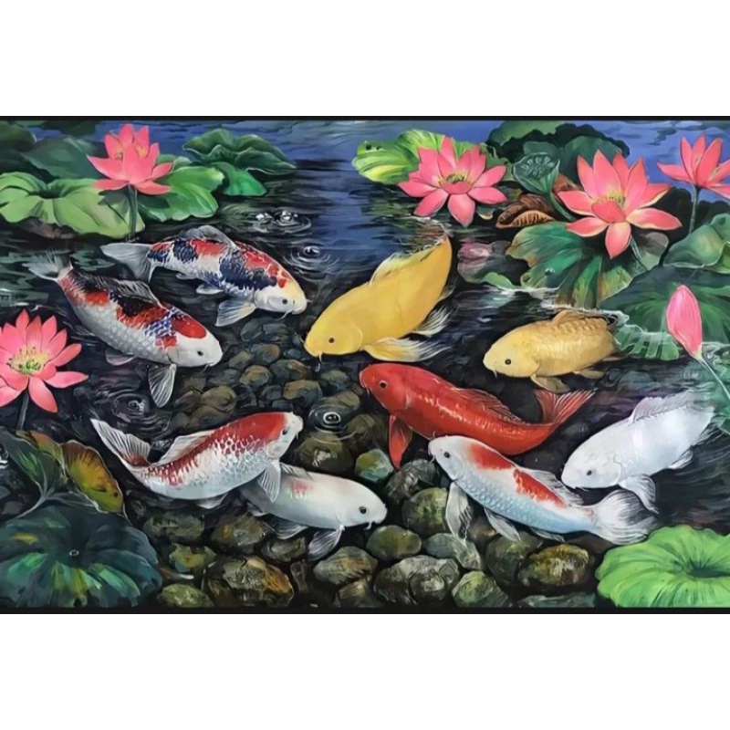 Lukisan Cetak, IKAN MAS KOI, Ukuran JUMBO, 100x70cm & 150x100cm & 200x100cm/Poster Cetak/Hiasan Dind