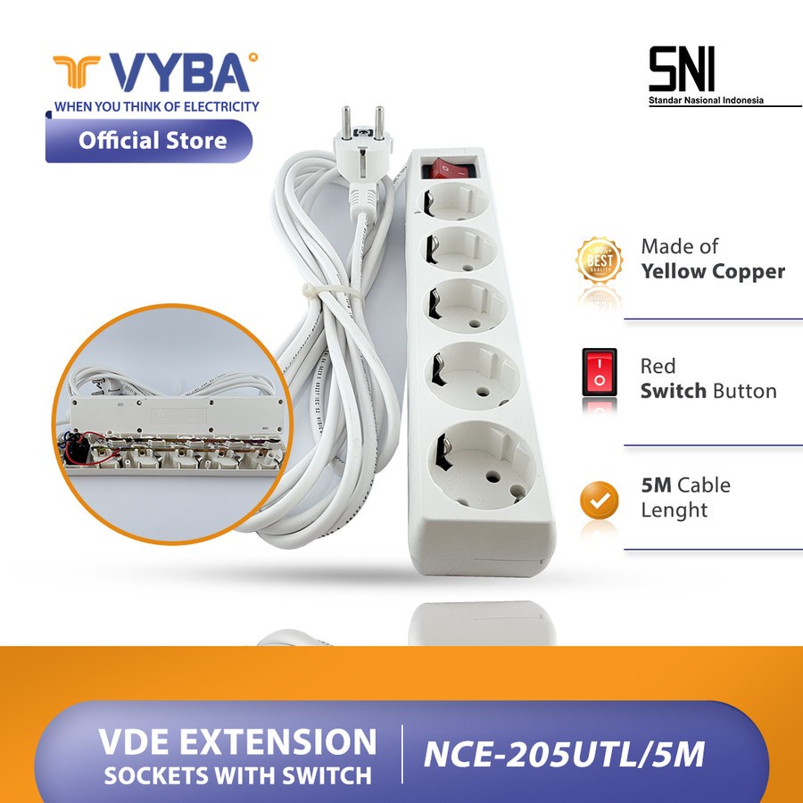 Stop Kontak 5 Lubang 5 Meter merk- VYBA