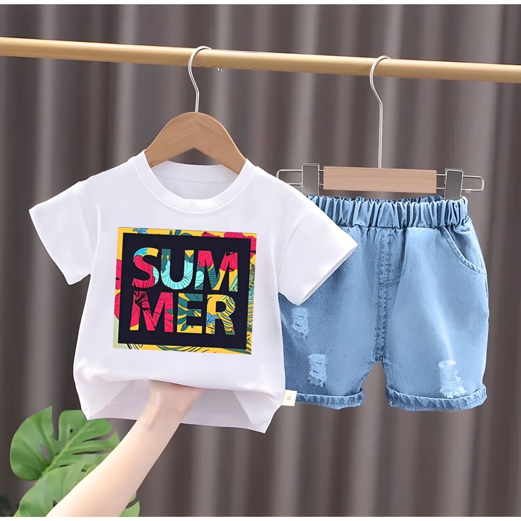 BEST SELLER // FASHION BAJU ANAK MOTIF SUMMER DENIM // SETELAN ANAK LAKI-LAKI DAN PEREMPUAN USIA 1-5TH MODEL KEKINIAN DAN BISA PILIH WARNA