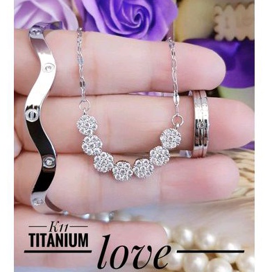 Set Perhiasan Titanium Silver Aksesoris Wanita Dewasa Terbaru Import Lapis Emas Awet Anti Karat 1001ab
