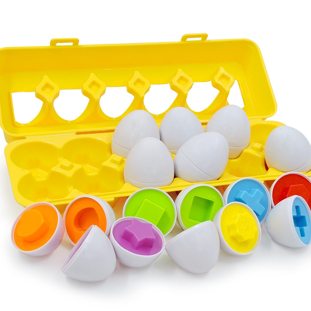 WE Matching Egg 12pcs Egg Shape Puzzle Telur 12pcs Geometri Mencocokan Bentuk Telur