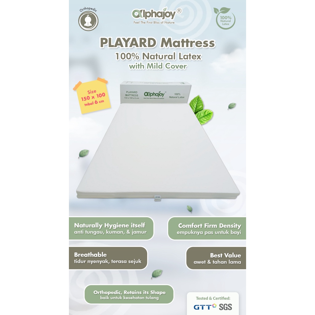 ALPHAJOY PLAYARD MATTRESS 100% NATURAL LATEX 150X100X6CM W/ MILD COVER