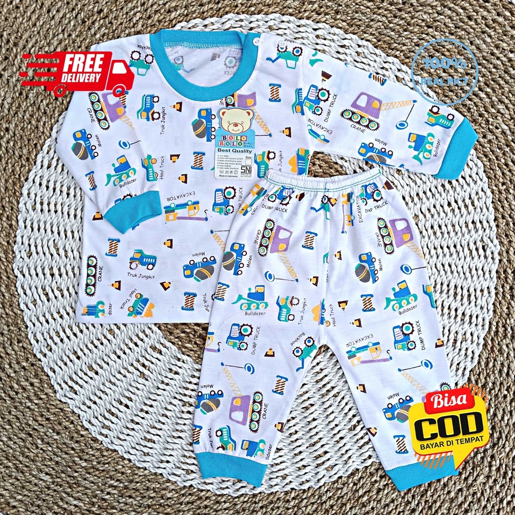 Setelan Baju Bayi Panjang 3 - 12 Bulan merk SNI BOLO - BOLO motif BIG EXCAVATOR BULLDOZER TRUCK