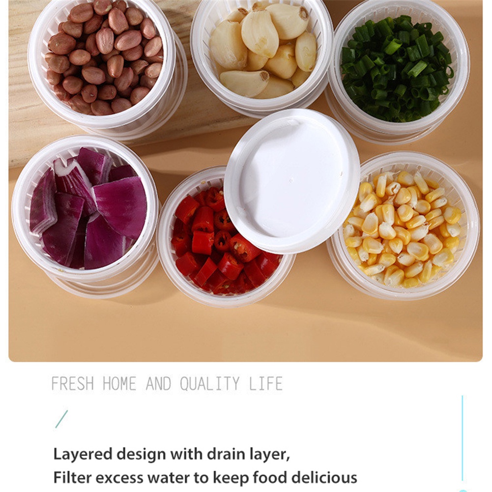 ღ Drain Segar Pemelihara Kotak Penyimpanan Lemari Es Pengeringan Kotak Buah Sayur Tiriskan Rak Dapur Disegel Makanan Penyimpanan Wadah dengan Tutup Organizer Dapur