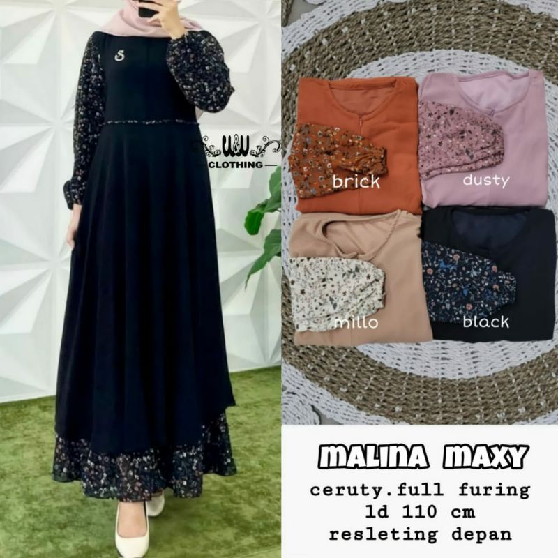 Baju Gamis Gamis Lebaran Wanita Perempuan Malina Maxy Dress Mewah Gsmis Baju Muslimah Jumbo Premium 