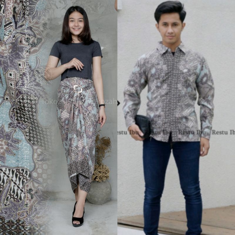 Couple Kemeja Batik Rok Lilit batik Lengan Panjang MOTIF KUACI