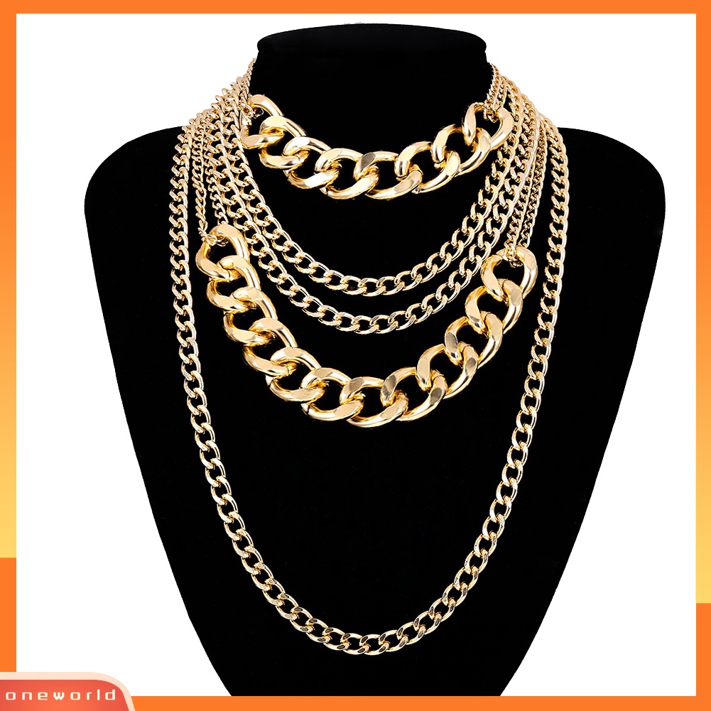 {oneworld} Punk Wanita Multi-layer Curb Rantai Pernyataan Kalung Batu Hip-hop Perhiasan Hadiah