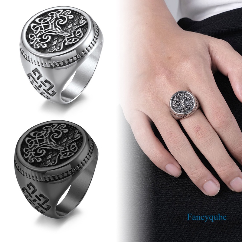 Eropa Dan Amerika Stainless Steel Pohon Kehidupan Seal Cincin Klasik Pria Viking Cincin Nordic Perhiasan