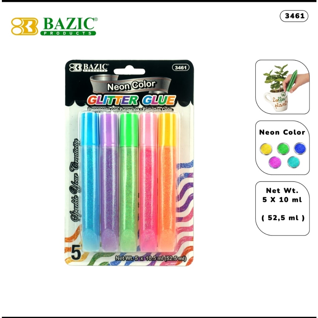 

lem glitter isi 5 x 10.5 ml bazic classic 3460 / neon color 3461