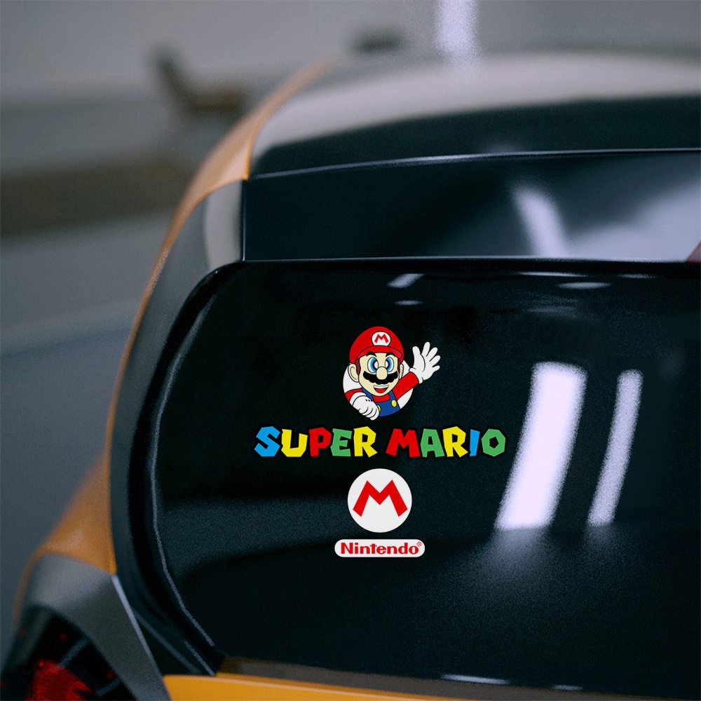 Super Mario Creative Racing Reflective Universal Motorcycle Body Rearview Mirror Sticker Mario Classic Game Repairer Car Window Windshield Door Reflective Beautifying Decal