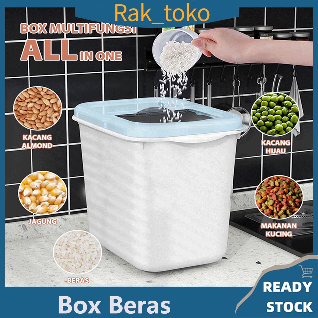 Tempat Beras Kotak Penyimpanan Kacang Tepung Makanan Rice Box Storage Bisa Didorong dengan Roda 5kg, 7,5kg &amp; 10kg