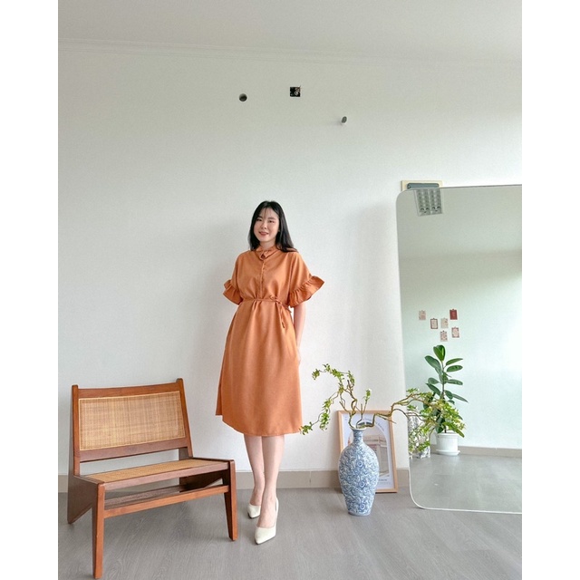 KANON - Meguri Dress - Dress imlek midi dengan belt bumil friendly vintage korean look