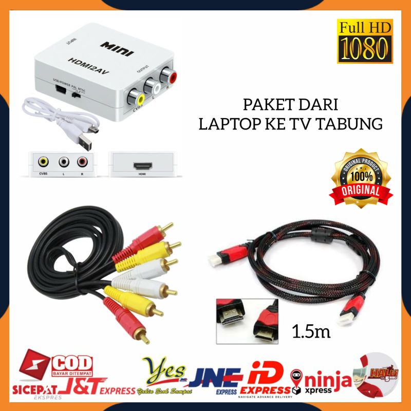 [COD] PAKET HDMI LENGKAP DARI LAPTOP STB PS3 KE TV TABUNG / CONVERTER HDMI TO AV RCA HDMI2AV ADAPTER + KABEL RCA TO RCA 3 KE 3 + KABEL HDMI 1.5 METER