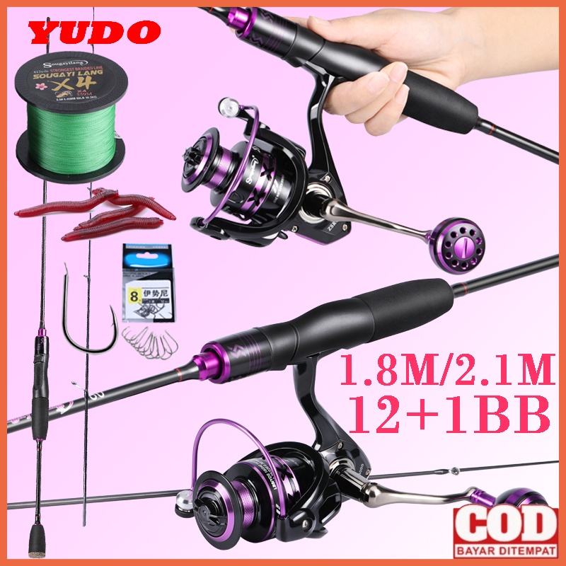 New YUDO Joran Pancing Set 1.8m 2.1m oran Pancing Carbon Fiber Spinning Fishing Rod 12+1BB Rasio