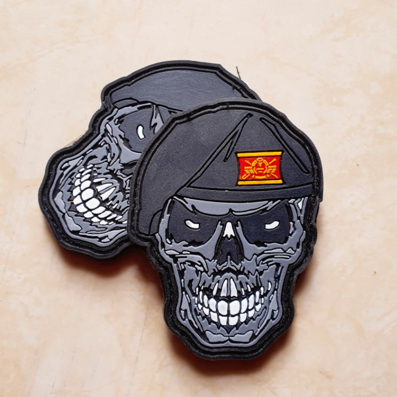 Jual Patch Rubber Logo Tengkorak Baret Hitam Kaveleri Tni Tempelan