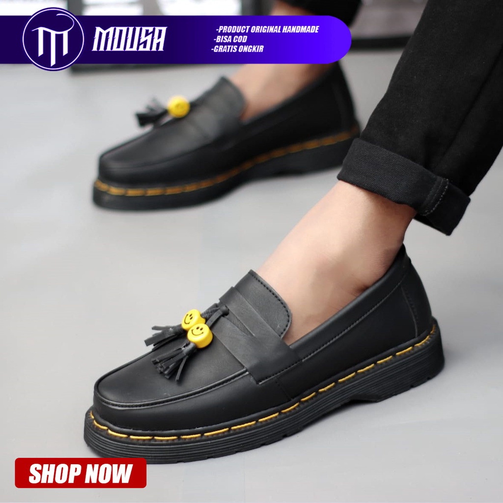 Sepatu Formal Pantofel Slip On Pria Hitam Mousa Smile