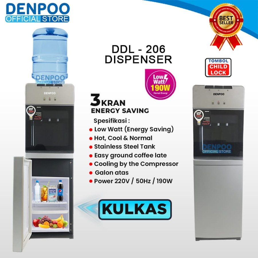 Dispenser Denpoo DDL 206 (GALON ATAS + KULKAS BAWAH)