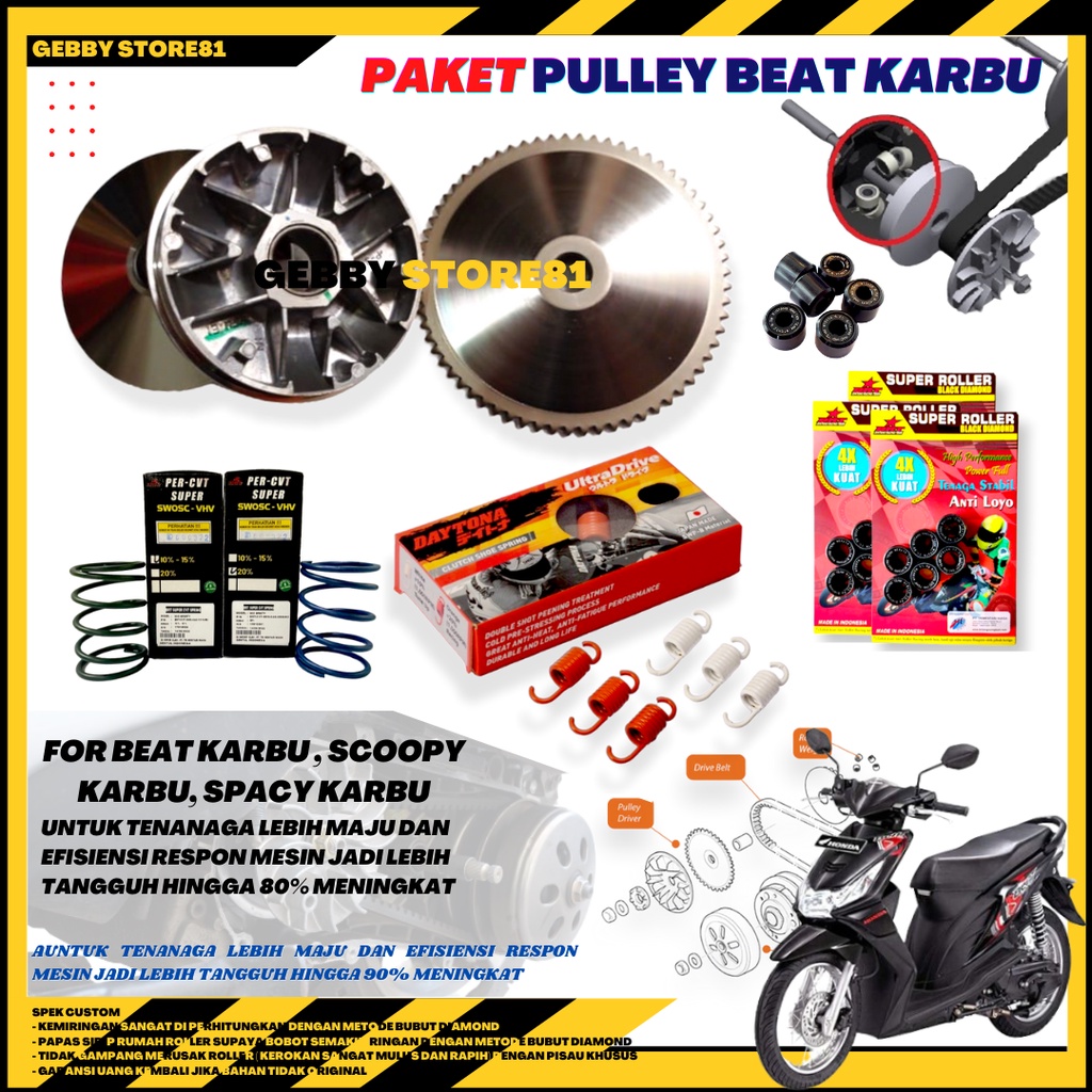 Paket Upgrade cvt Beat scoopy  karbu sPully Rumah Roller Cvt Beat Karbu Scoopy Karbu Spacy Karbu Pak