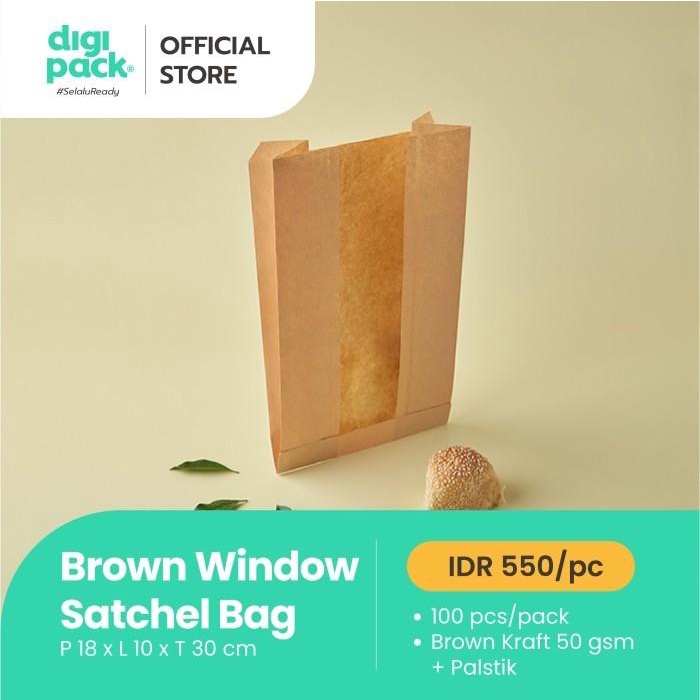 

[Digipack] Brown Window Satchel Bag 18 x 10 x 30 | Kantong Kertas Roti