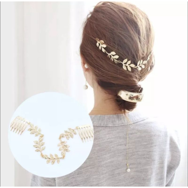 Gold Leaf Headpiece - Aksesoris Rambut Hairpiece Sirkam Warna Gold