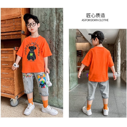 Setelan anak laki laki import HUGGALLHUNOIND + CELANA JEANS TEBAL KEKINIAN setelan anak teenager laki laki import