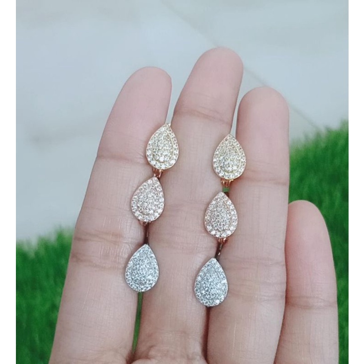 Anting jepit tears mp full + list / anting perak asli silver 925 lapis emas/ anting fashion wanita terbaru