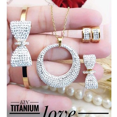 Titanium Set Perhiasan Wanita Gold Mewah Lapis Emas Terbaru Import Awet Anti Karat 015ab