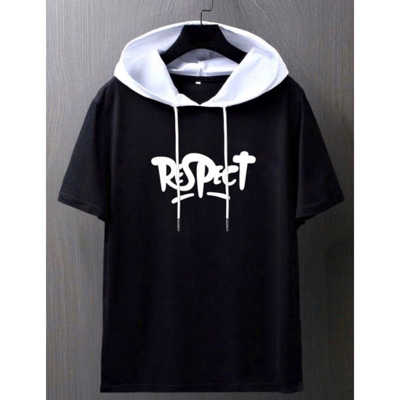 kaos hoodie kombinasi topi sablon respect