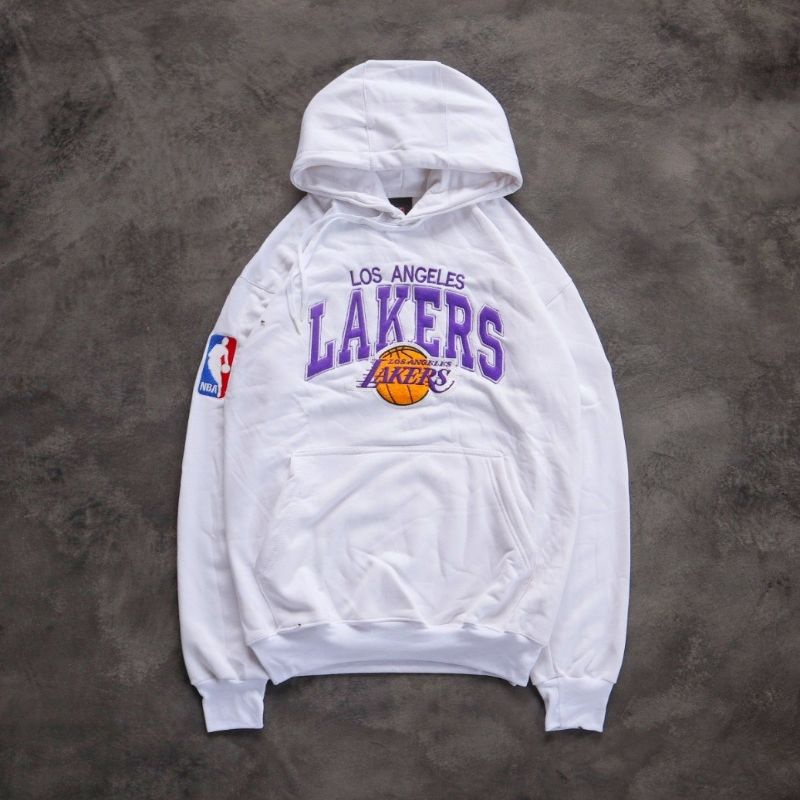 HOODIE JAKET SWEATER NBA x LAKERS PUTIH FULLTAG &amp; LABEL