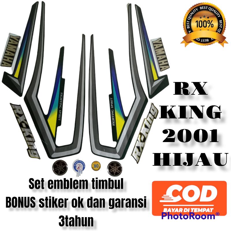 striping rx king 2001 hijau set emblem timbul, lis body rx king 2001 hijau komplit emblem timbul