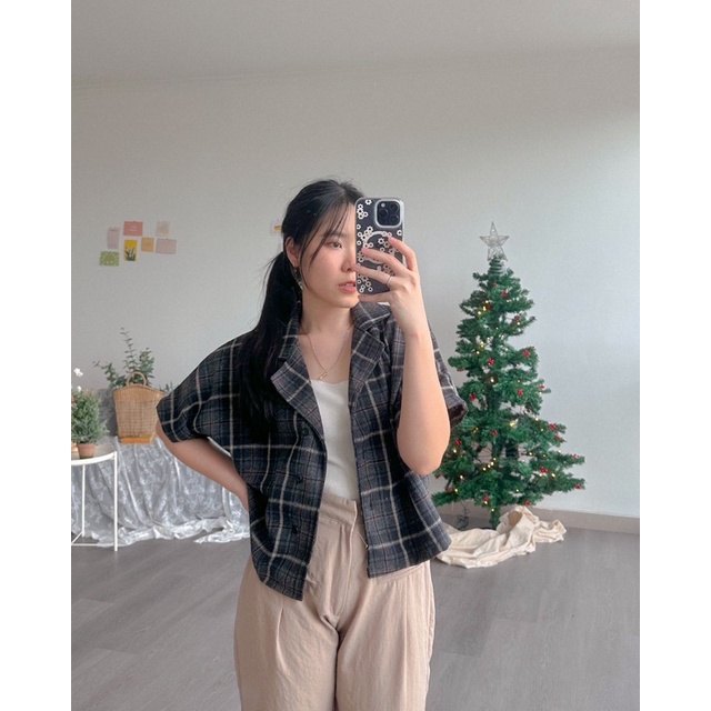 KANON - Avery Flannel Shirt - Kemeja lengan pendek flannel basic casual korean look