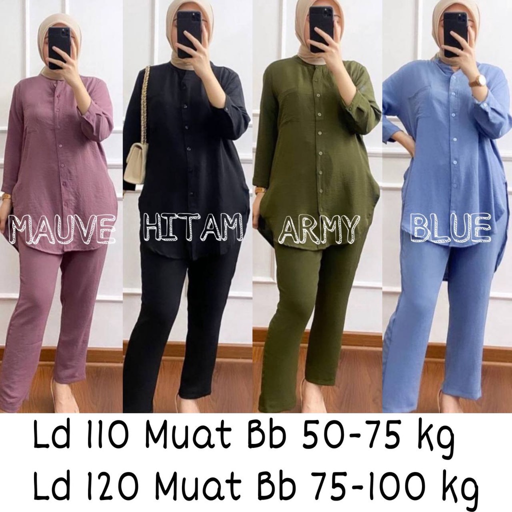 SETELAN WANITA RAYON CRINKLE AIRFLOW PREMIUM LENGAN PANJANG | BAJU ONESET WANITA KERAH SHANGHAI | ONESET CRINKLE POLOS PREMIUM | SETELAN WANITA POLOS TERBARU | SETELAN CRINKLE POLOS KERAH SHANGHAI | ONESET KEMEJA CRINKLE KEKINIAN | SETELAN POLOS TERBARU