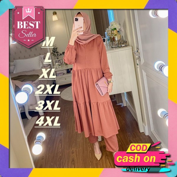 Zora Set Long Tunik Crinkle Mix Brukat Ld 110 - Setelan Zora / One Set Kombinasi Brukat / Setelan Zo