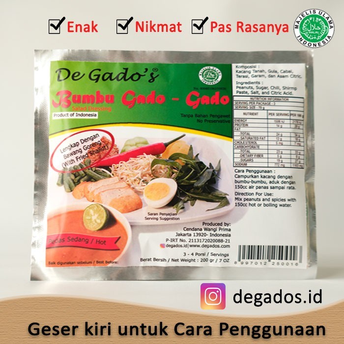 

DE GADO'S BUMBU GADO PEDAS SEDANG GADO GADO INSTAN