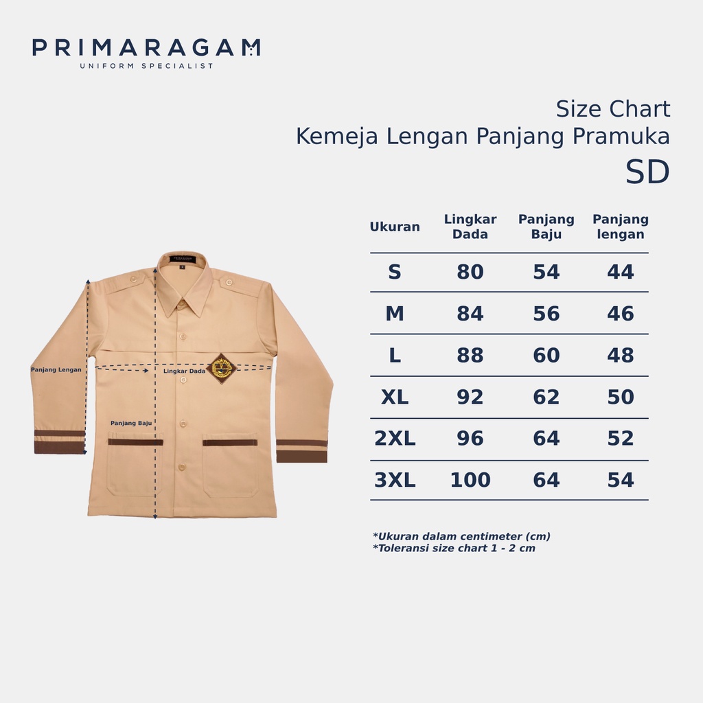 Primaragam Baju Seragam Pramuka Sd Anak Laki Laki Siaga Panjang Full Kancing Cowok Kemeja