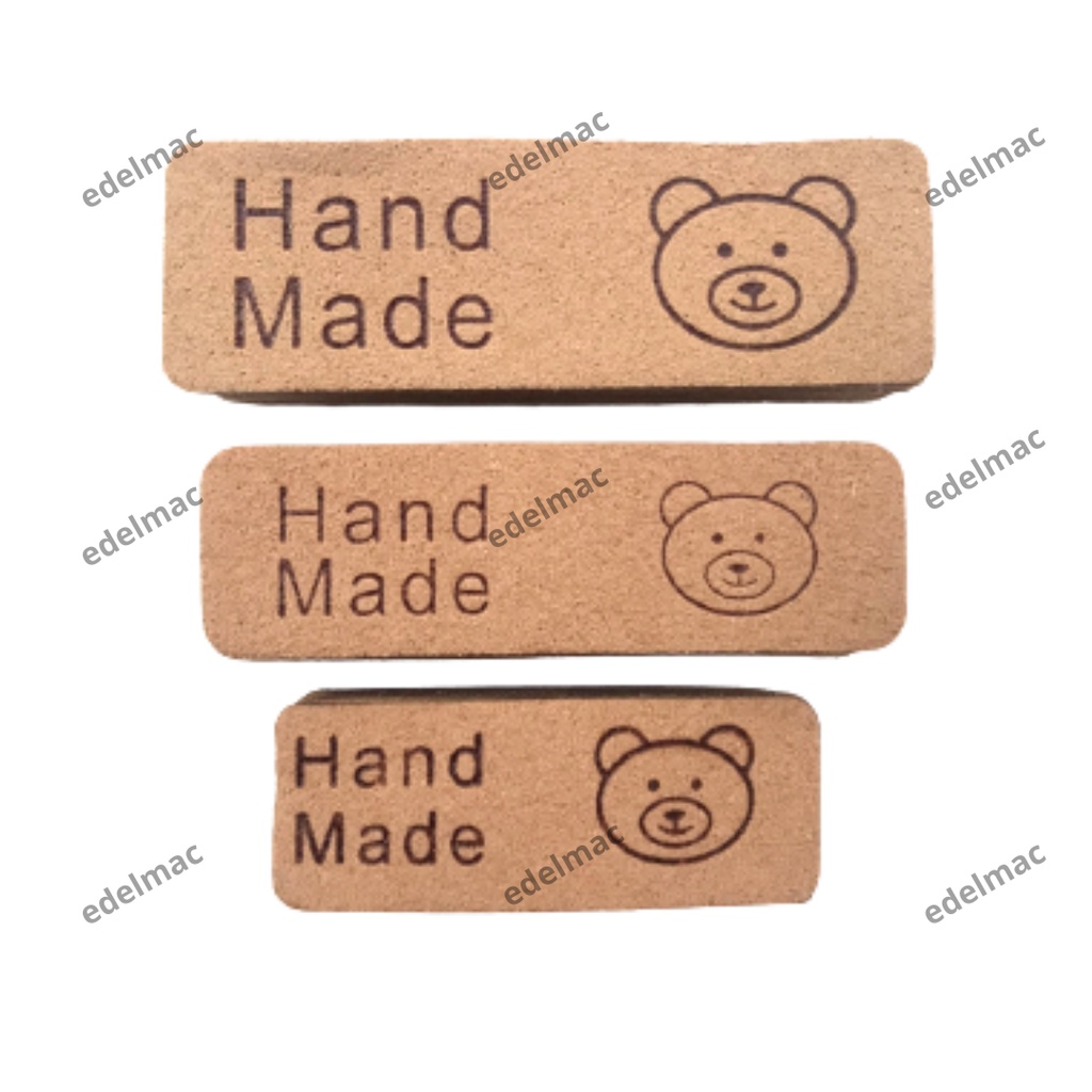 

Label Handmade Kulit Lembut Tag Cute Teddy Bear Microfiber Soft Leather Jahit Tempel Tas Topi Syal DIY