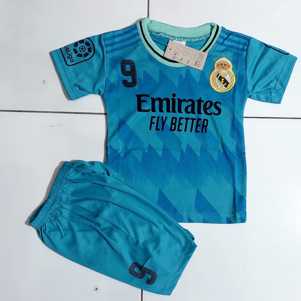 setelan baju bola anak/setelan baju futsal/baju bola madrid tosca/baju futsal murah