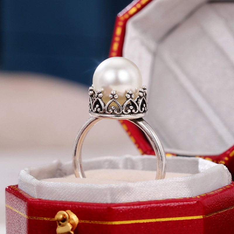 Cincin Mutiara Simulasi Antik Warna Vintage Untuk Wanita Elegan Lady's Rings Aksesoris Pesta Anniversary Tren Perhiasan