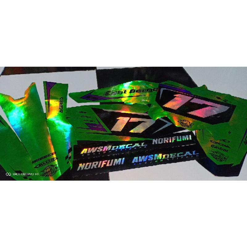 Decal KLX gordon hijau premium full hologram pelangi super glossy bisa custom