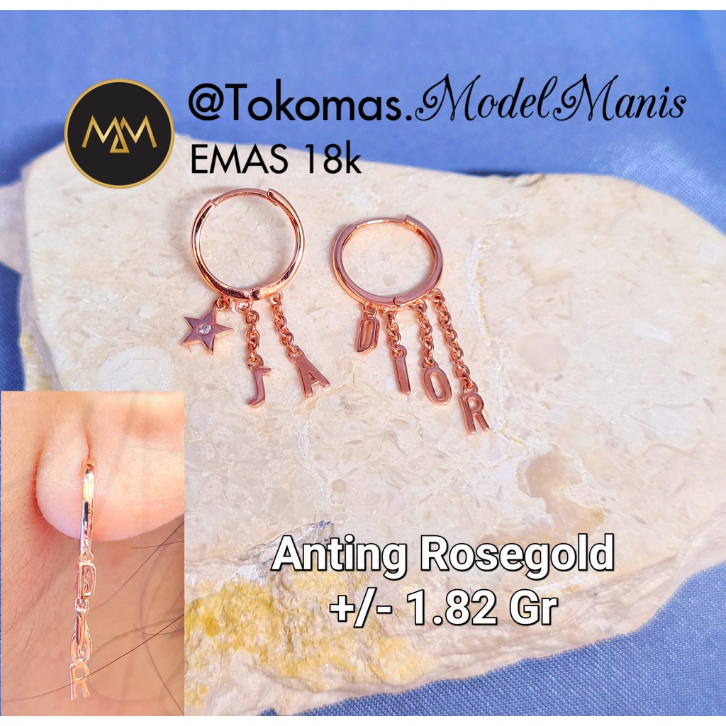 Anting jepi italy rumbai jadior emas rosegold 750 kadar 17k