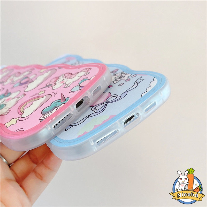 IPHONE Casing Kompatibel Untuk Iphone14 13 12 11 Pro Max X Xr Xs Max8 7 6 6s Plus SE Casing Ponsel Telinga Kucing Unicorn Kartun Lucu Lembut Bergelombang Edge Case Silicon Anti-Shock Bumper Cover Pelindung