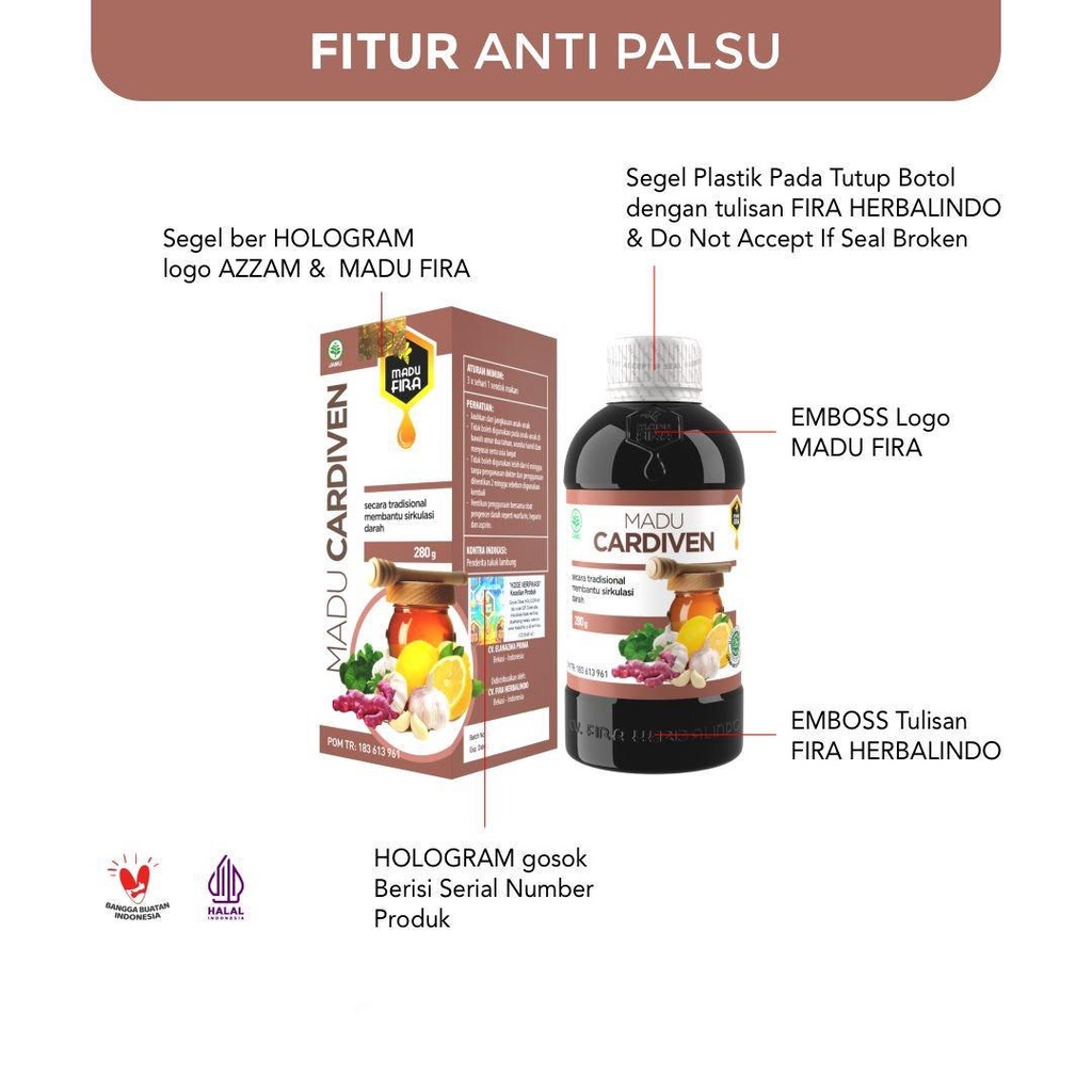 MADU CARDIVEN Original Madu Fira 280g BPOM Halal | Madu Herbal Pelancar Sirkulasi Darah - Baik untuk Jantung