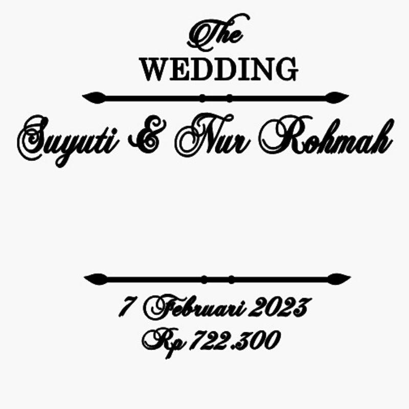 1set akrilik tulisan nama tgl n nominal mahar serta garis bahan akrilik gold silver hitam putih triplek mdf hiasan mahar
