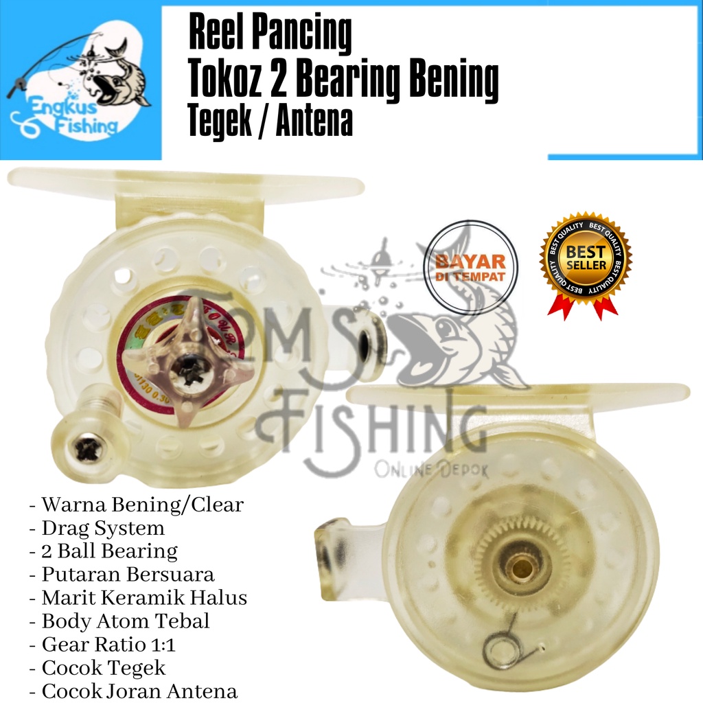 Reel Pancing Tokoz Tokos 2 Bearing Bening / Hitam Mini Murah Cocok Tegek / Joran - Engkus Fishing