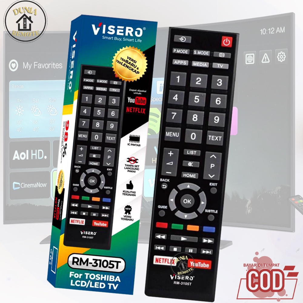Remot Remote TV TOSHIBA Smart Multi Visero 3105T android smart LED LCD tanpa setting