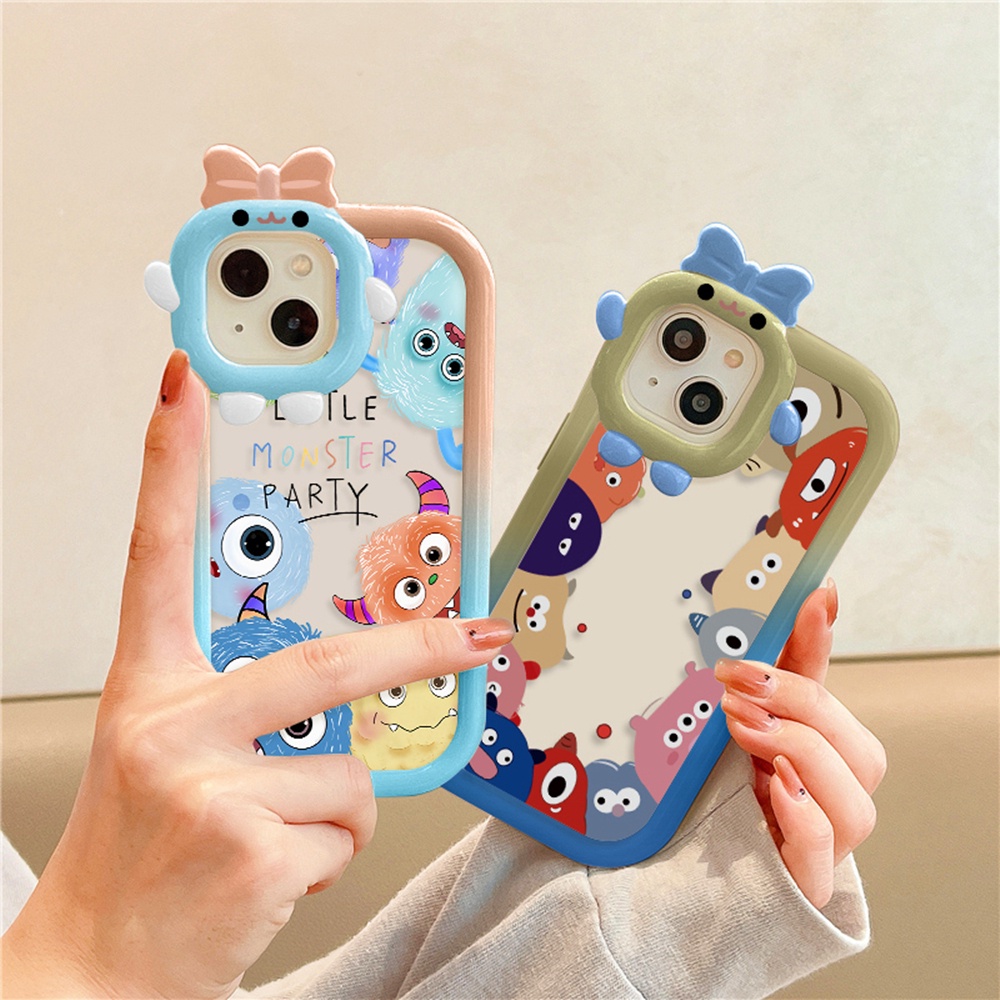 Realme 10 C55 C35 C33 C30 C31 C21Y C25Y 9i 8i C21 C12 C1 C20 C17 C15 C25 C3 5i 6i 7i C2 Narzo 50A Clear Case 3D Bow Monster Lensa Little Monster Party Shockproof Phone Cover BY