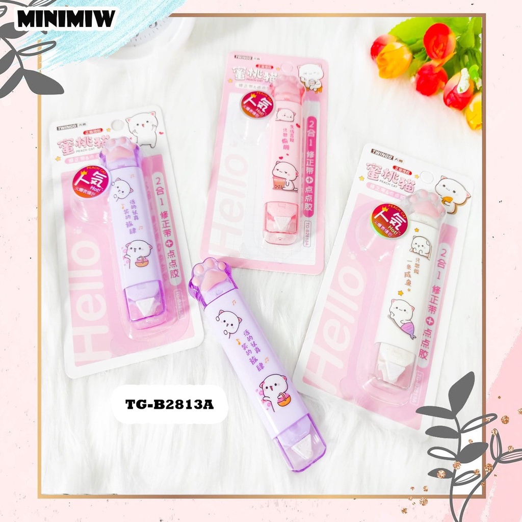 

CORRECTION TAPE DAN GLUE TAPE LEM CAKAR KUCING ROLL TWINGO 2 IN 1 TIPE-X MULTIFUNGSI TG--B2813A PENGHAPUS PULPEN WARNA WARNI PASTEL ALAT TULIS UNIK
