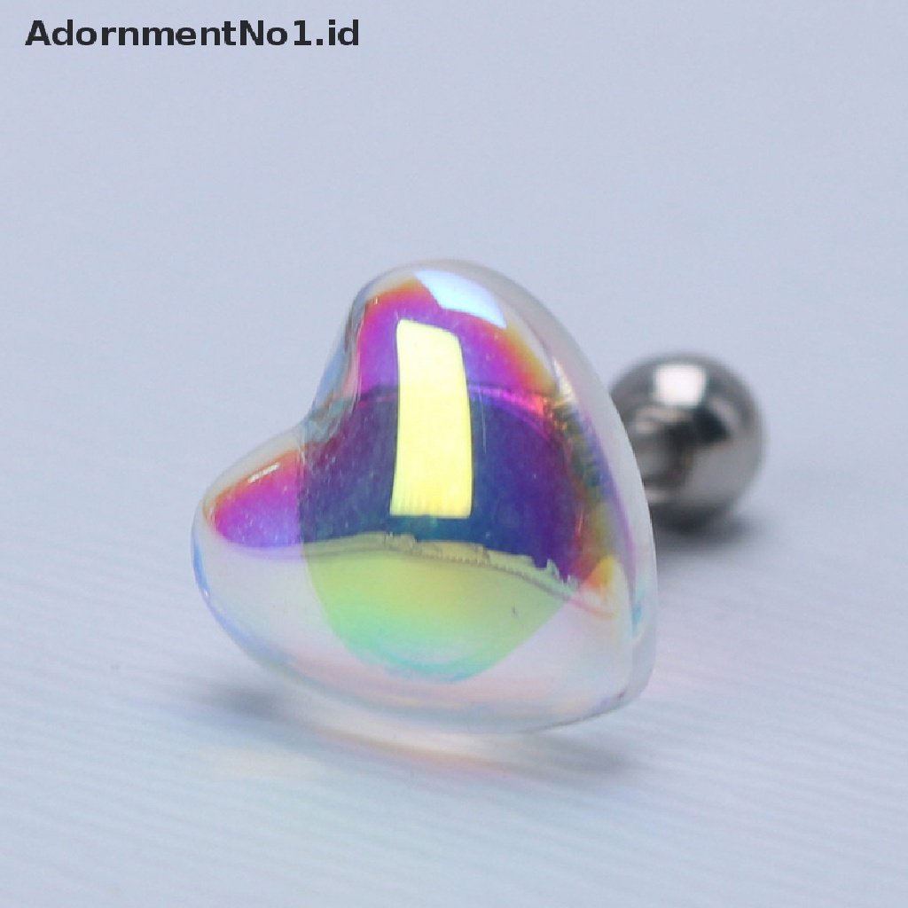 [AdornmentNo1] Baru Aurora Kristal Kaca Peach Jantung Telinga Tulang Kuku Hati Permen Transparan Anting Kecil Anting Telinga Tulang Kuku Bibir Perhiasan Tubuh [ID]